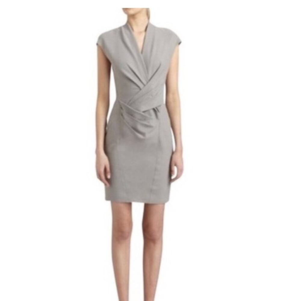 Helmut Lang V-Neck Ruched Draped Wool Viscose Suiting Sheath Dress Size 2
